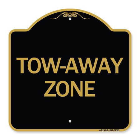 Designer Series Sign-Tow-Away Zone, Black & Gold Aluminum Architectural Sign